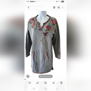 DRIFTWOOD Gray Floral Embroidered Sweatshirt Dress